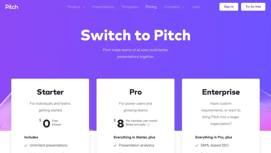 Pitch Pricing Page