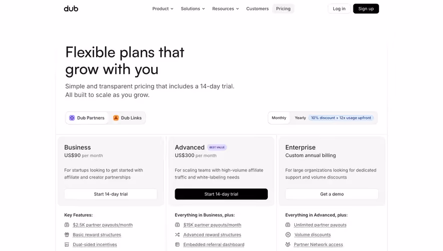 Dub Pricing Page