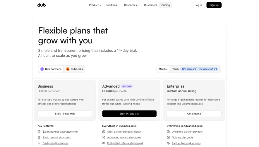 Dub Pricing Page