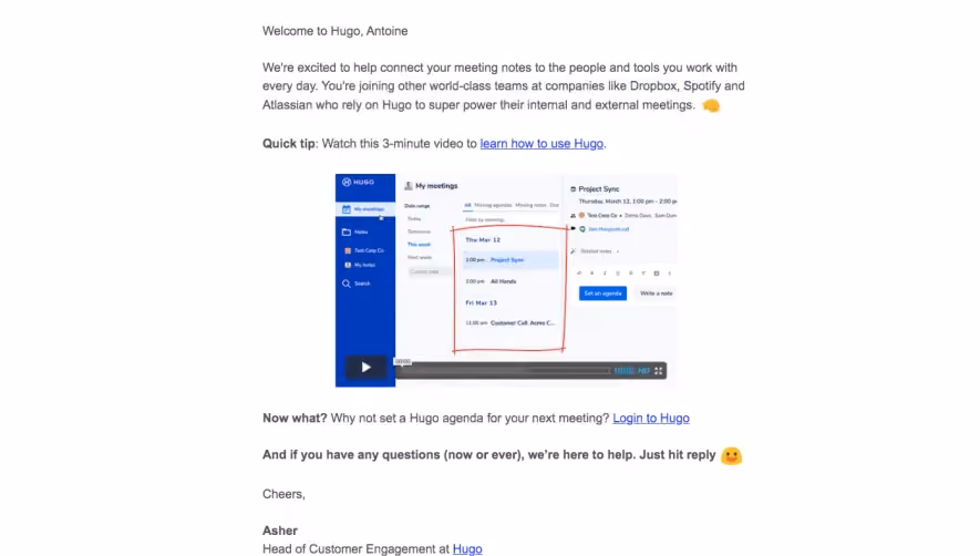 Hugo Welcome Email