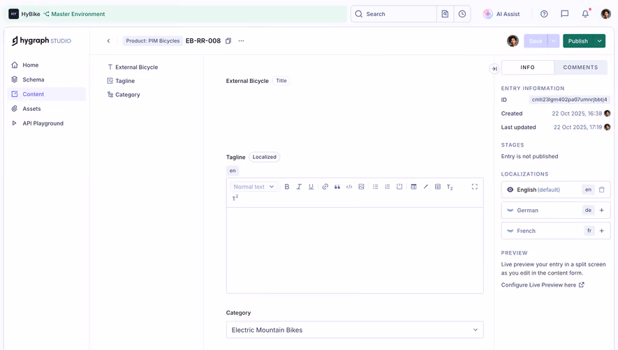 GraphCMS Blank content entry editor