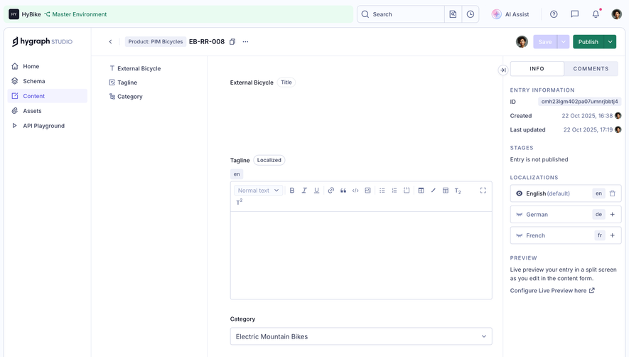 GraphCMS Blank content entry editor