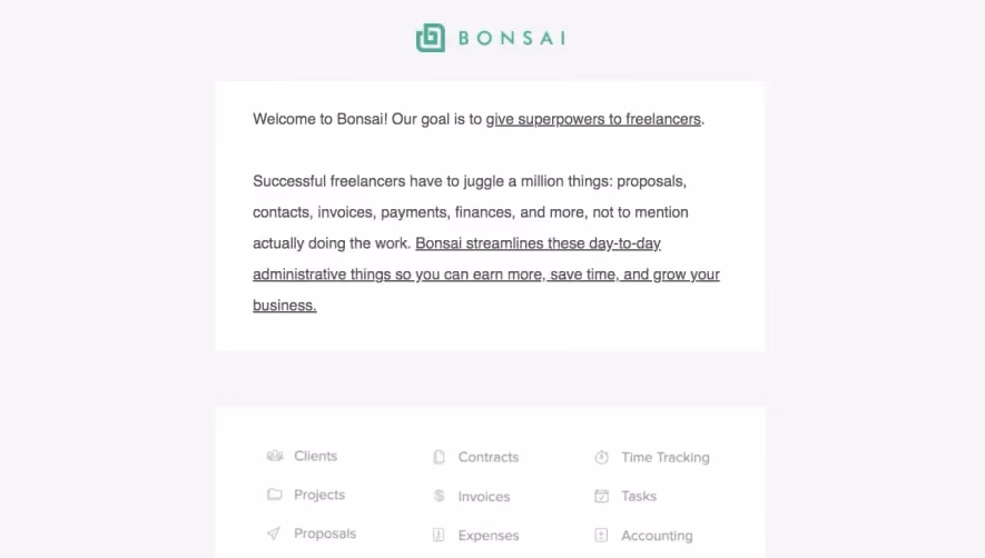 Bonsai Welcome Email