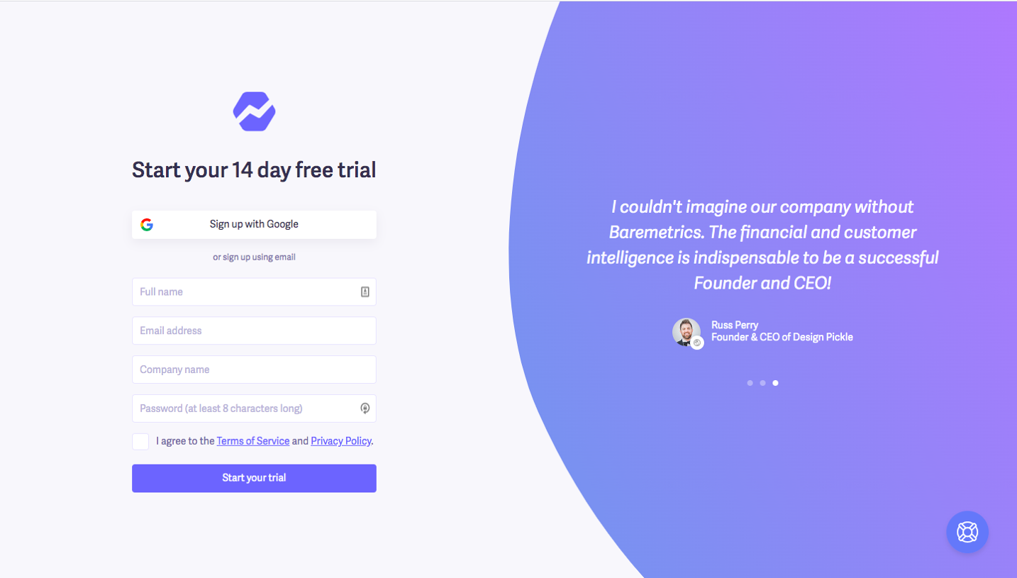 Baremetrics Signup Page