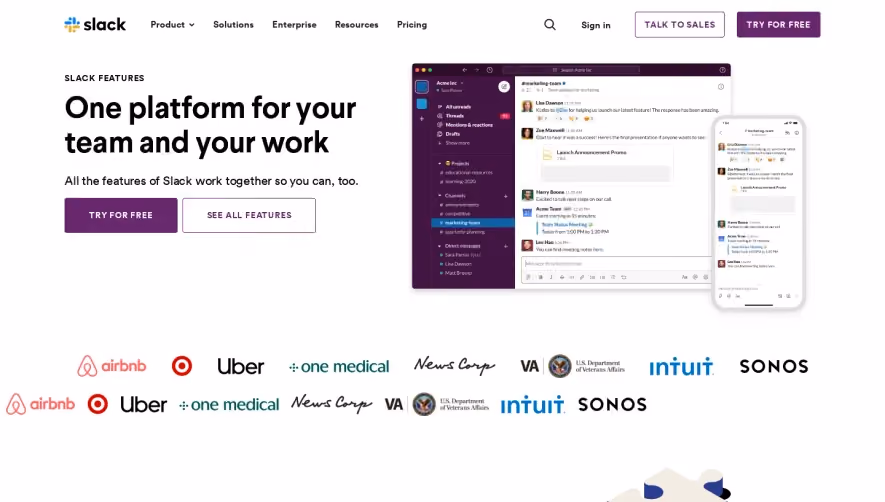 Slack Features Page