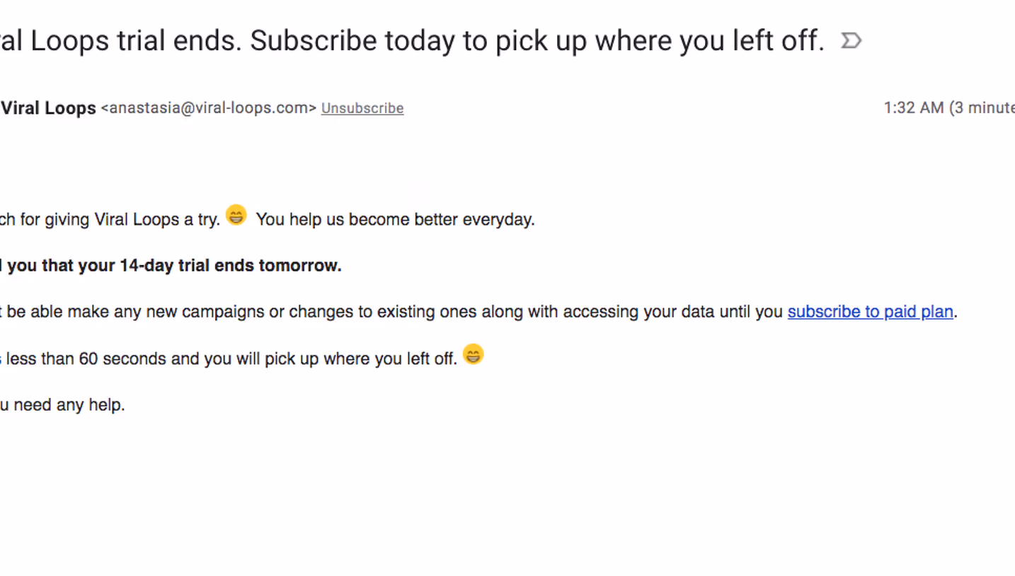 Viral Loops Free Trial Emails