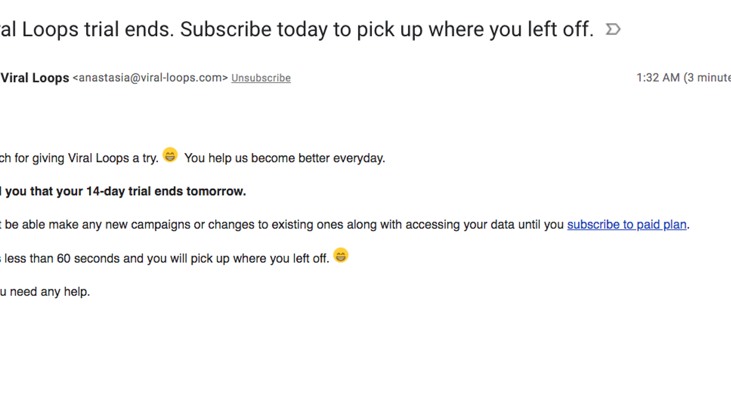 Viral Loops Free Trial Emails