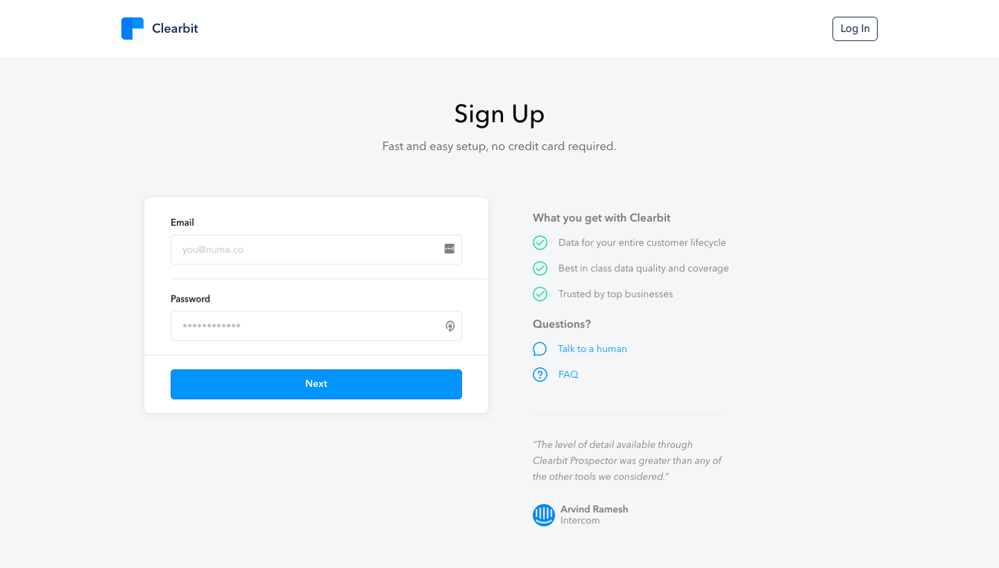 Clearbit Signup Page