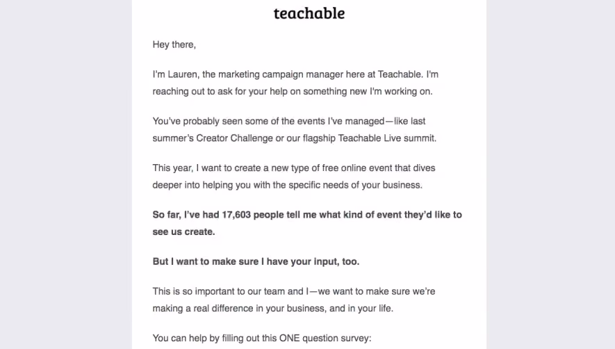 Teachable Survey Emails