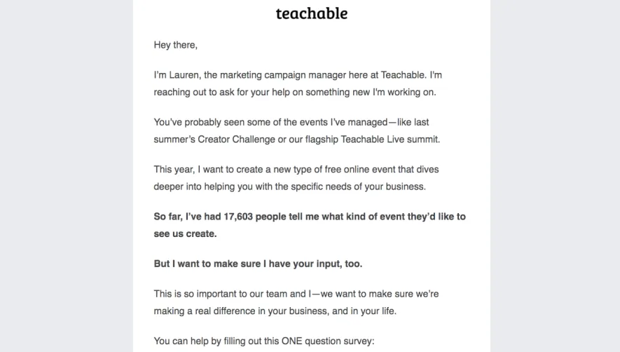 Teachable Survey Emails