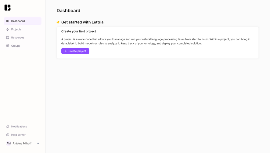 Lettria Empty Dashboard