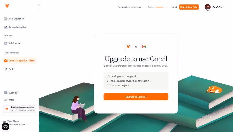 Pangram Unlock Gmail integration