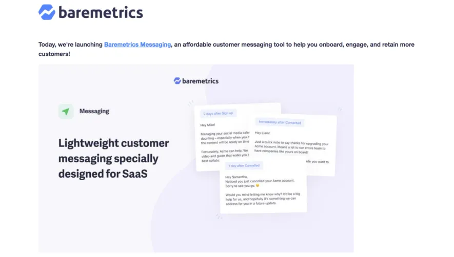 Baremetrics New Features Emails