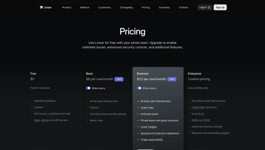 Linear Pricing Page