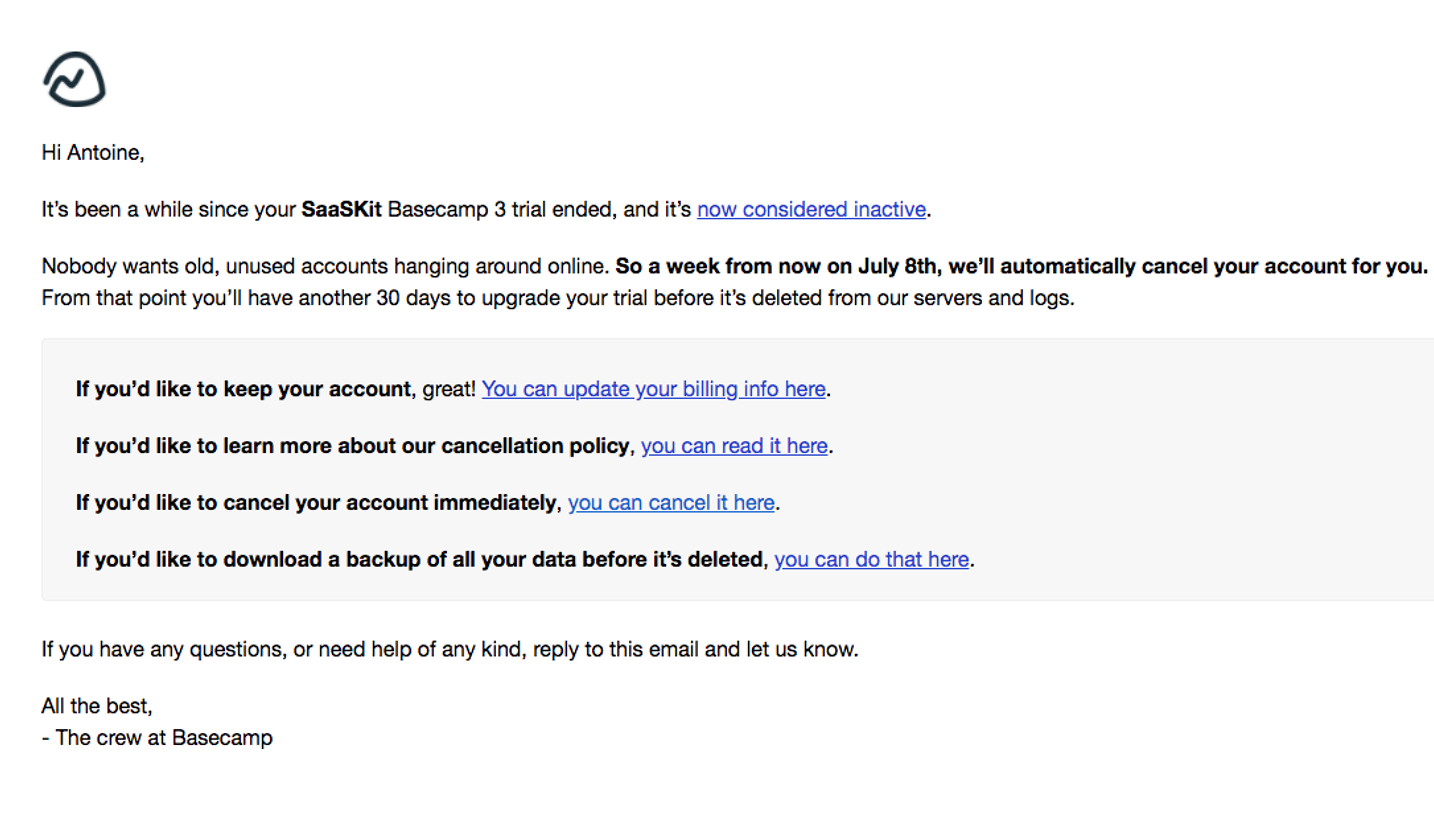 Basecamp Free Trial Emails