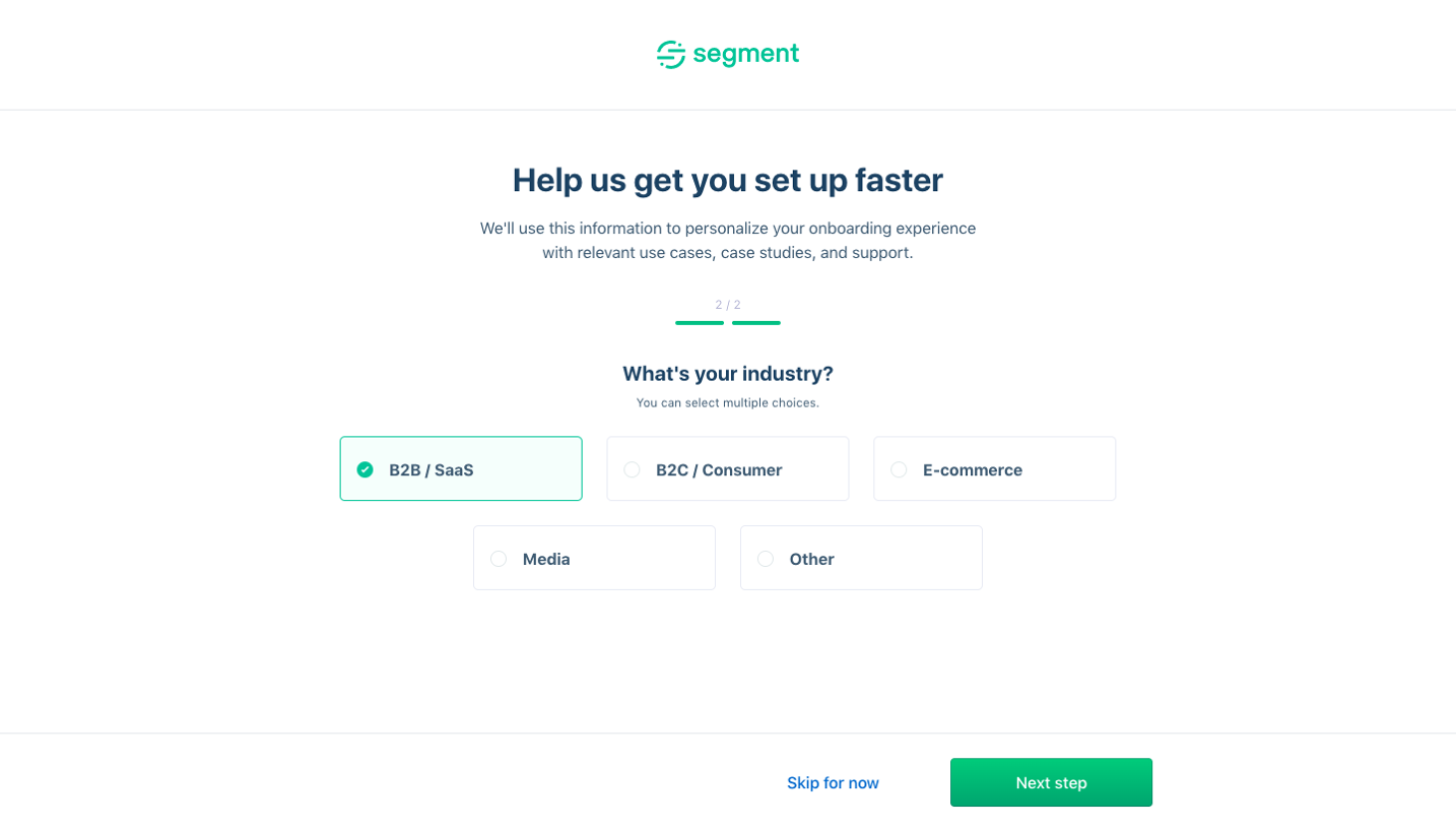 Segment Sign Up Flow