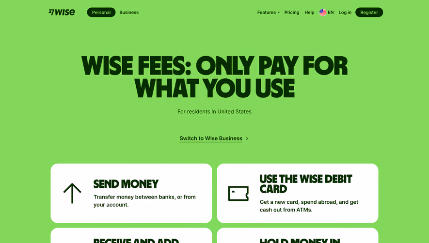 Wise Pricing Page