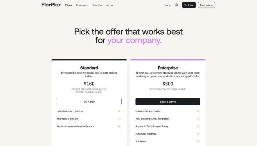 PlayPlay Pricing Page