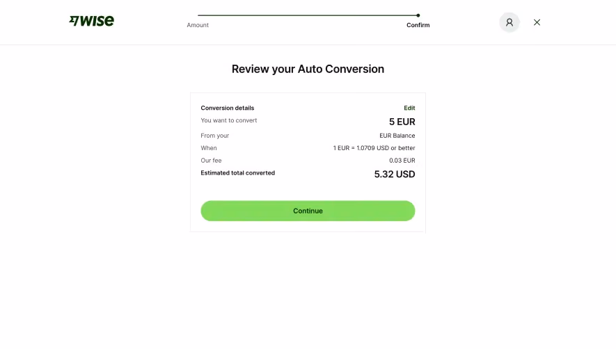 Wise Review & Confirm Conversion