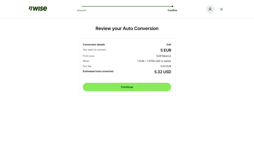 Wise Review & Confirm Conversion