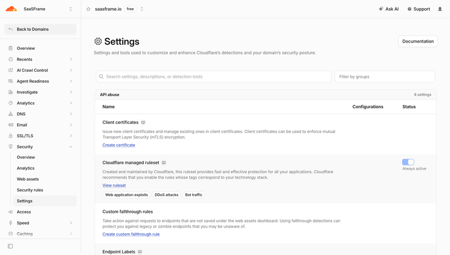 Cloudflare Security Settings