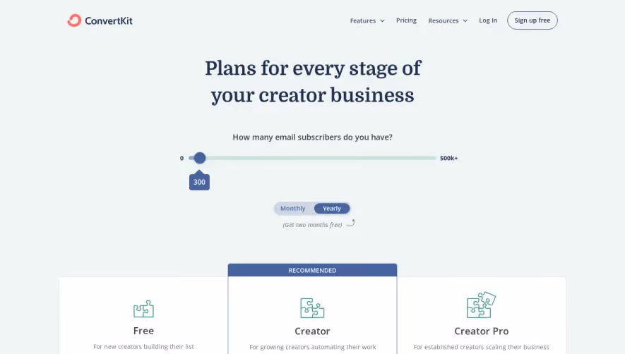 ConvertKit Pricing Page