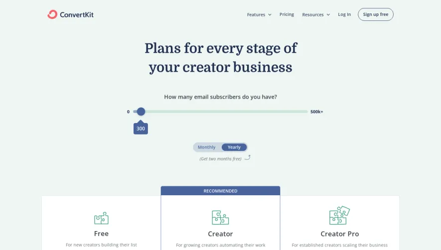 ConvertKit Pricing Page
