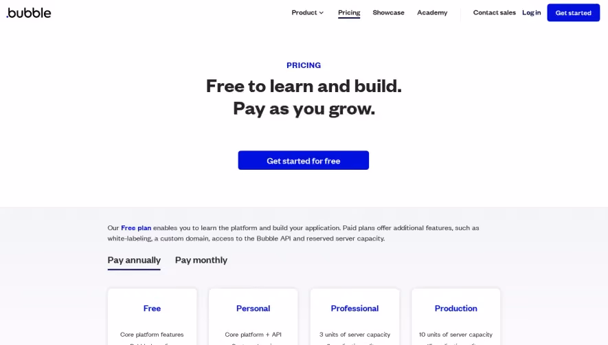 Bubble Pricing Page
