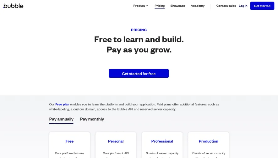 Bubble Pricing Page