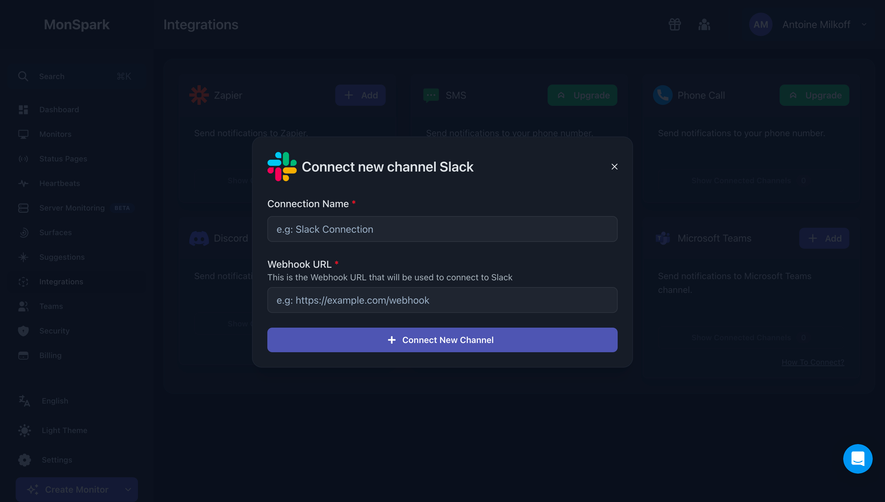 MonSpark Connect Slack Integration