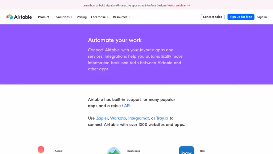 Airtable Integrations Page