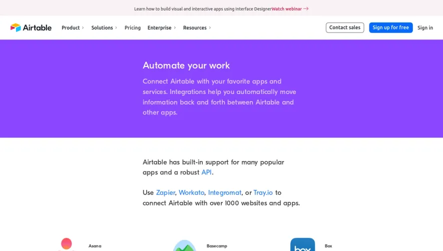 Airtable Integrations Page