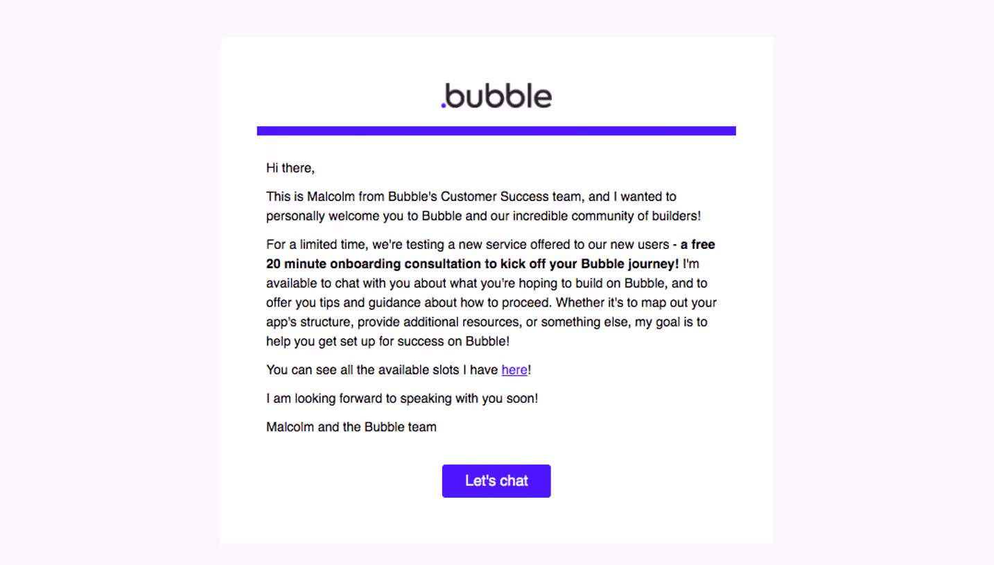 Bubble Onboarding Email Flow