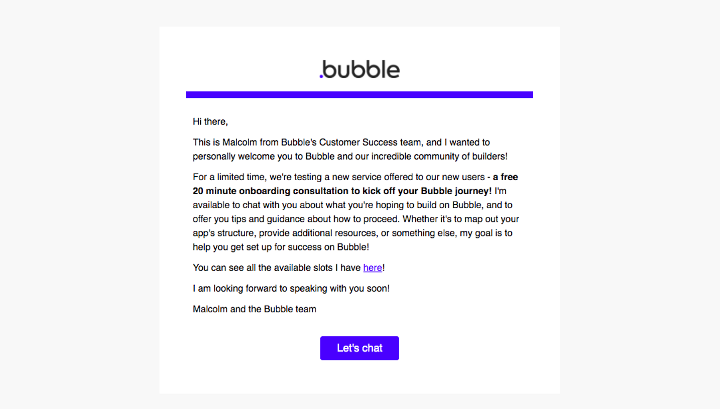 Bubble Onboarding Email Flow