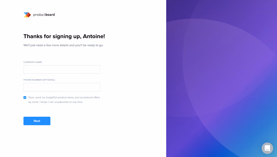 ProductBoard Sign Up Flow