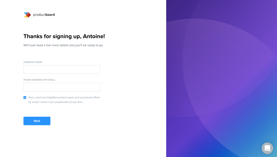 ProductBoard Sign Up Flow