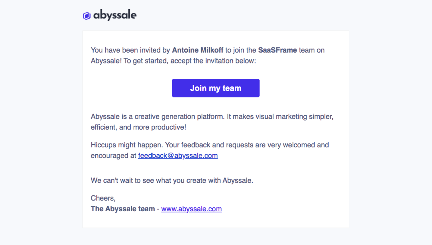 Abyssale Invitation Email