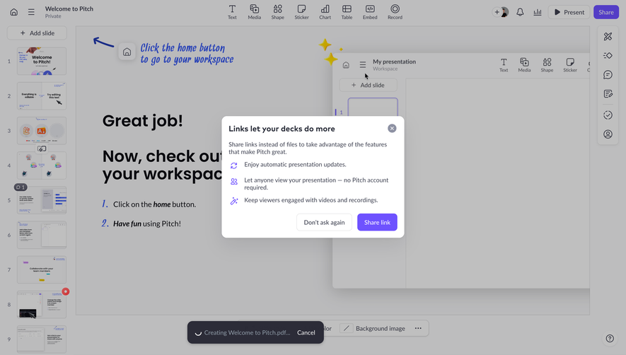 Pitch Exporting PDF Presentation