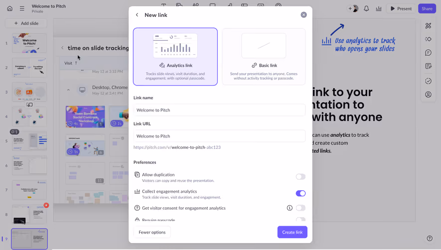 Pitch Create New Sharing Link