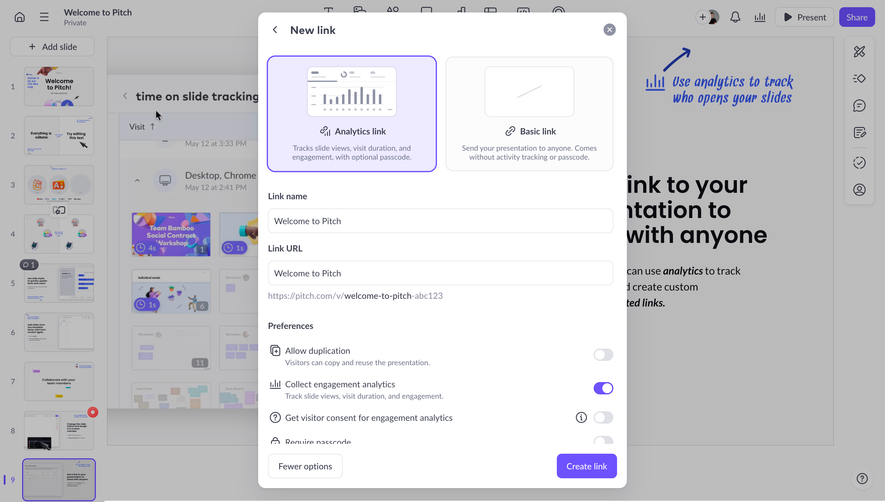 Pitch Create New Sharing Link