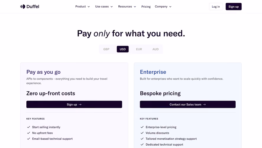 Duffel Pricing Page