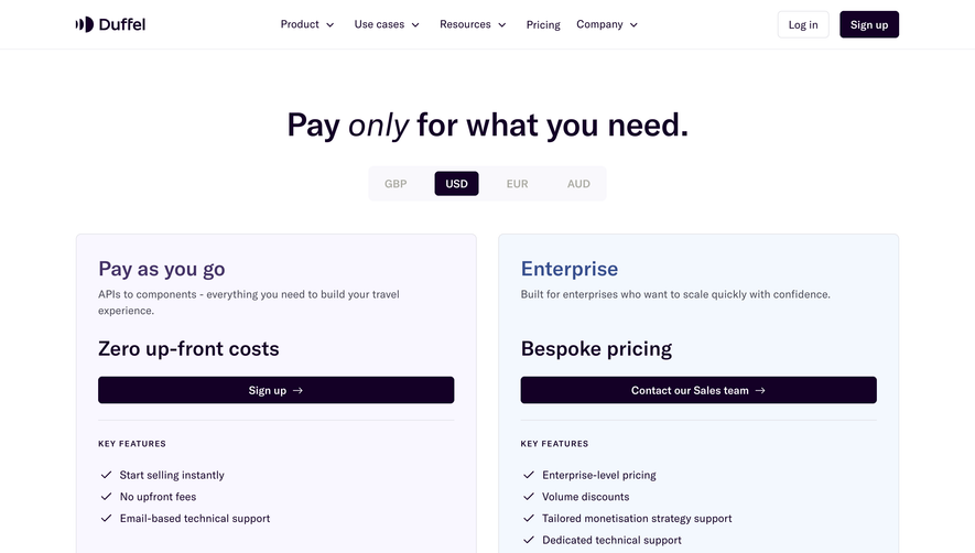 Duffel Pricing Page