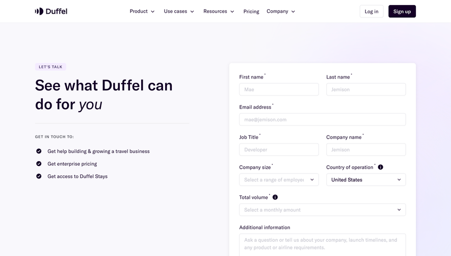 Duffel Contact Page