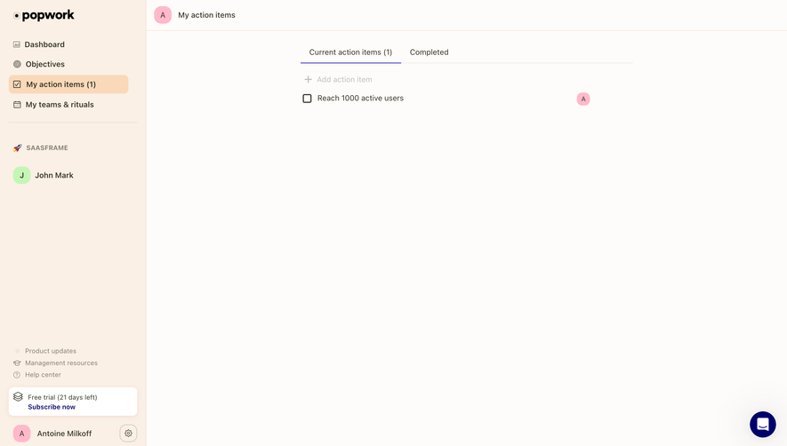 Popwork Action Items Dashboard