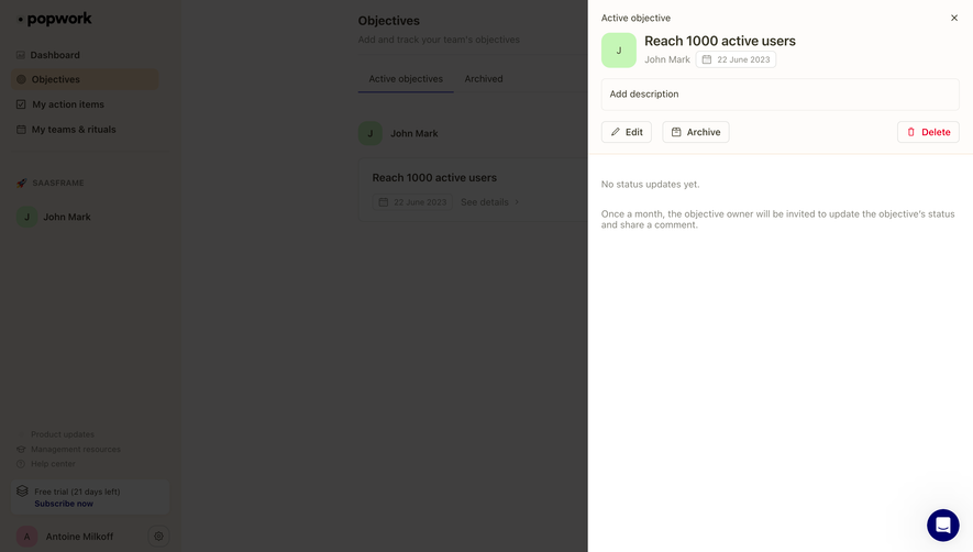 Popwork Objective Details