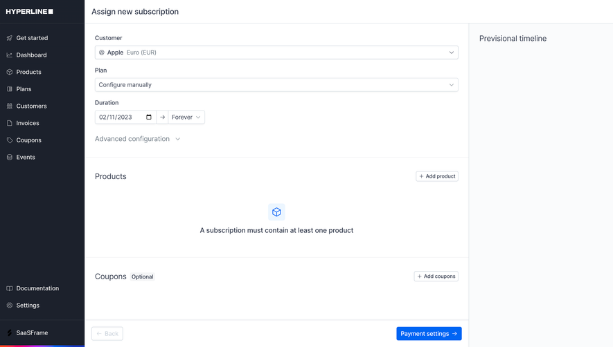 Hyperline Assign New Subscription