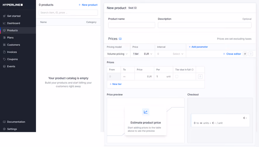 Hyperline Create New Product
