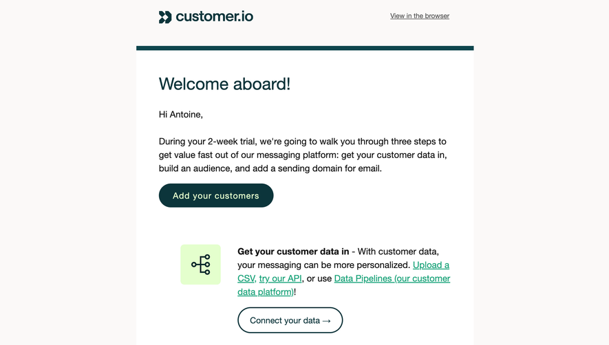 Customer.io Welcome Email