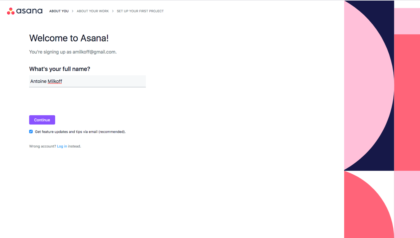 Asana Sign Up Flow