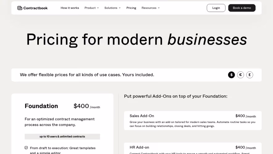 Contractbook Pricing Page
